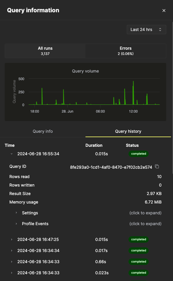 Query Insights UI Query Information - Zoomed